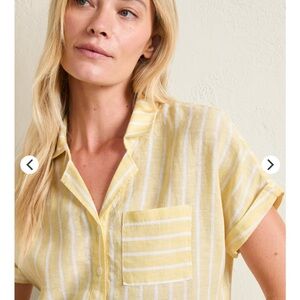 Garnet Hill Organic Flax linen Short-Sleeve Linen Button-Front Shirt SZ 14 NWT